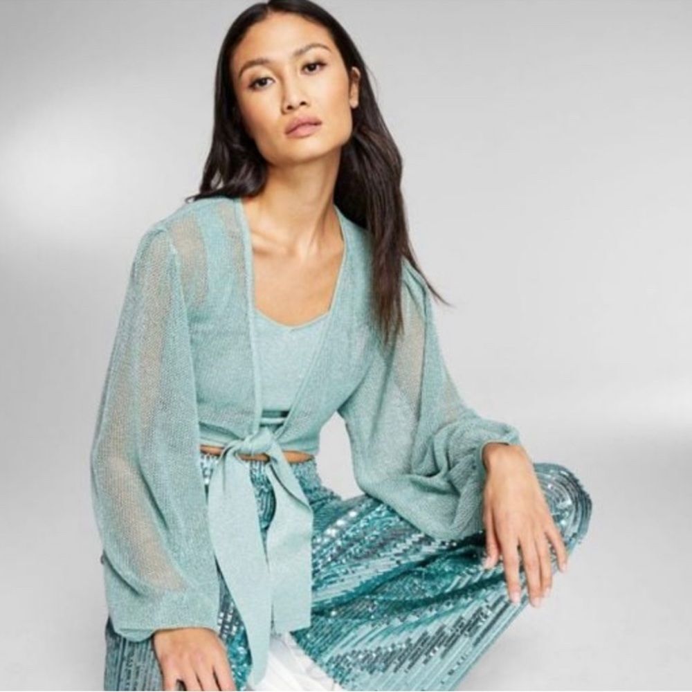 INC GLITTERĀ WRAP KNIT MINT GREEN TOP XL
